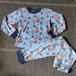 Boys Light Blue Basketball Print Pajama Set with Navy Trim